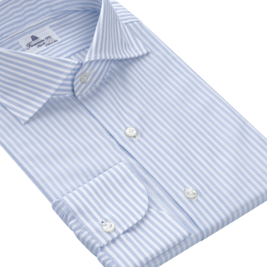 Striped Classic Cotton Shirt in White and Light Blue