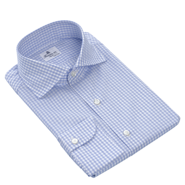 Checked Classic Cotton Shirt in White and Light Blue