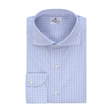 Checked Classic Cotton Shirt in White and Light Blue