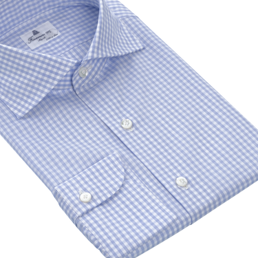 Checked Classic Cotton Shirt in White and Light Blue