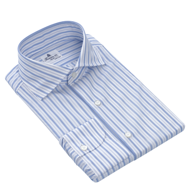 Striped Classic Cotton Shirt in White and Blue