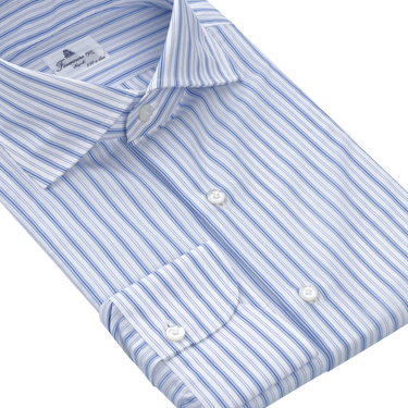 Striped Classic Cotton Shirt in White and Blue