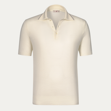 Wollpoloshirt in Weiß mit Braun