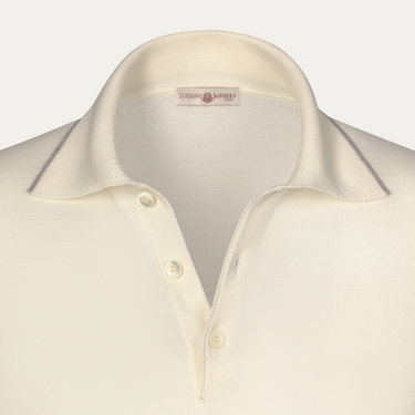 Wollpoloshirt in Weiß mit Braun