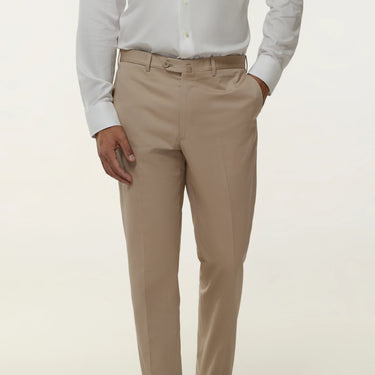 Tailored flat-front Cotton Trousers in Sand Beige. Exclusively made for Sartale
