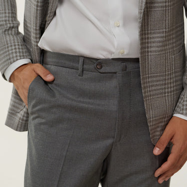 Tailored flat-front Virgin Wool Trousers in Grey. Exclusively made for Sartale
