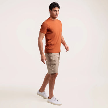 Stretch Cargo Bermuda Shorts in Sand Beige