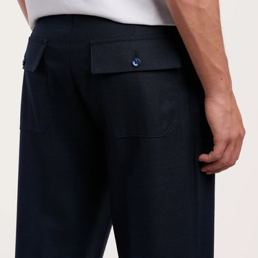 Virgin Wool Drawstring Trousers in Dark Blue Melange