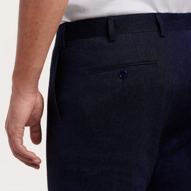 Cashmere-Linen Blend Trousers in Indigo Blue Melange