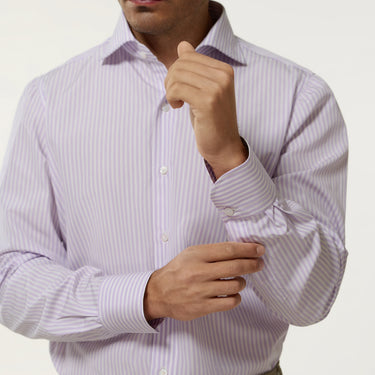 Camisa de algodón a rayas en morado y blanco