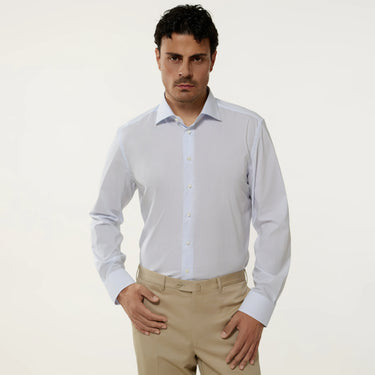 Camisa de algodón a rayas en azul claro y blanco