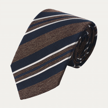 Corbata de seda de regimiento granadina en marrón y blanco