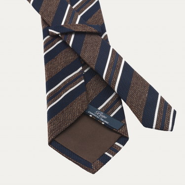 Corbata de seda de regimiento granadina en marrón y blanco