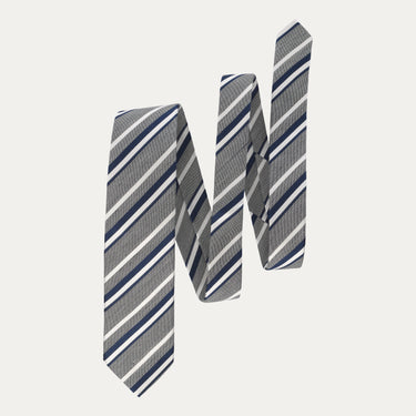 Regimental Silk-Blend Tie in Silver Grey, Blue and White