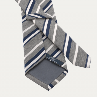 Regimental Silk-Blend Tie in Silver Grey, Blue and White