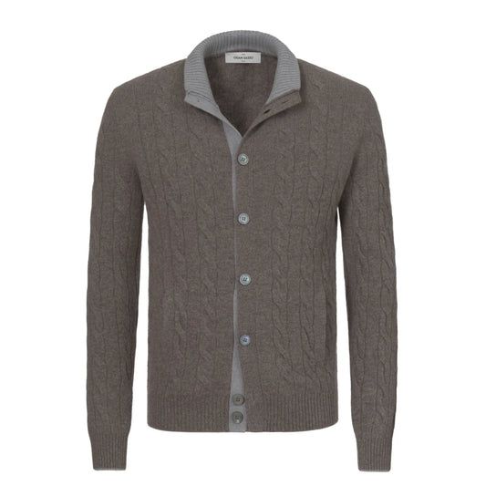 Wool-Blend Cardigan in Brown and Grey