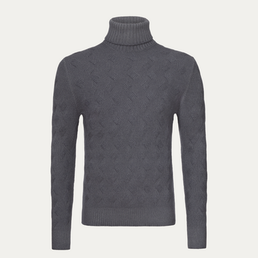 Wool Ribbed Turtleneck in Silver Grey