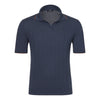 V-Neck Silk Polo Shirt in Dark Blue