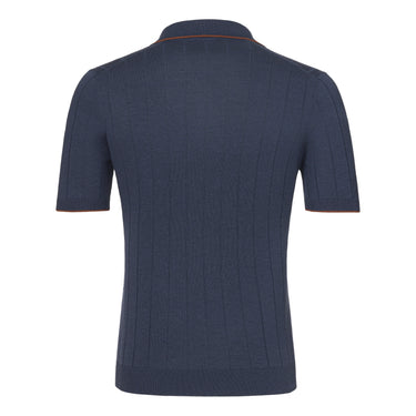 V-Neck Silk Polo Shirt in Dark Blue