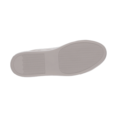 Outsole of Common Projects Achilles Tonal sneaker in light grey, showing textured rubber sole for grip and durability.