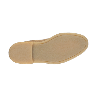 Outsole view of Common Projects Chelsea Boot 2495 1302 in Light Brown featuring a crepe rubber sole for comfort and grip. SS25 men's footwear.