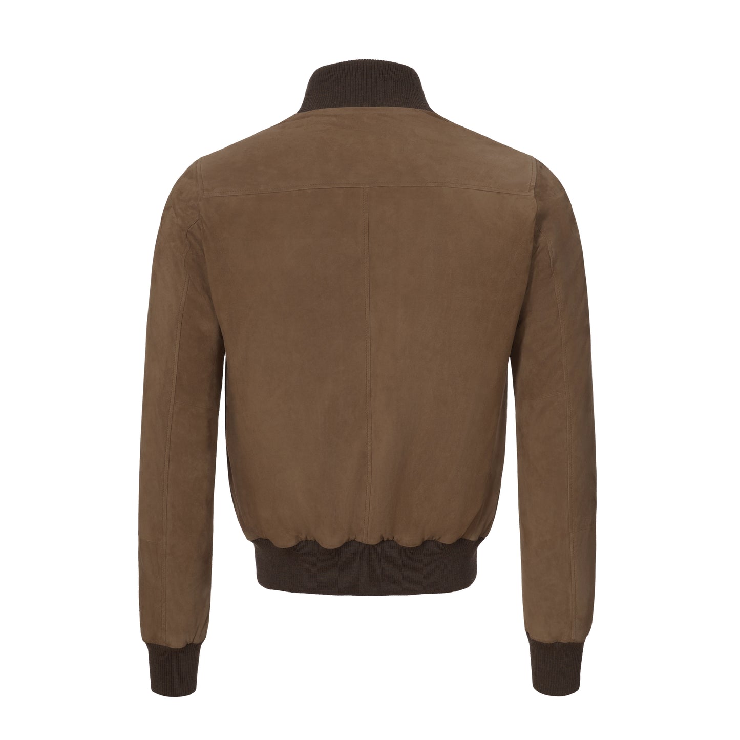Button-Up Suede Bomber Jacket in Medium Brown