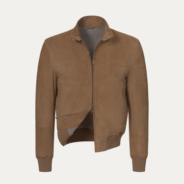 Suede Leather Bomber Jacket in Mustard Brown