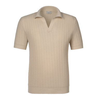 Cotton Links-Stitch Polo Shirt in Cream