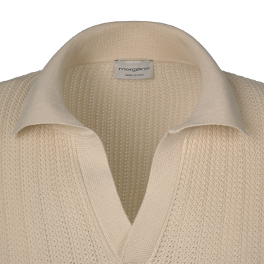 Cotton Links-Stitch Polo Shirt in Cream
