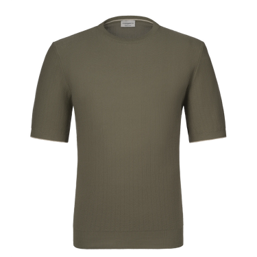 Cotton Links-Stitch Crew-Neck T-Shirt in Olive Green