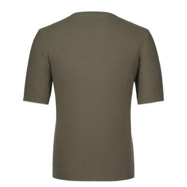 Cotton Links-Stitch Crew-Neck T-Shirt in Olive Green