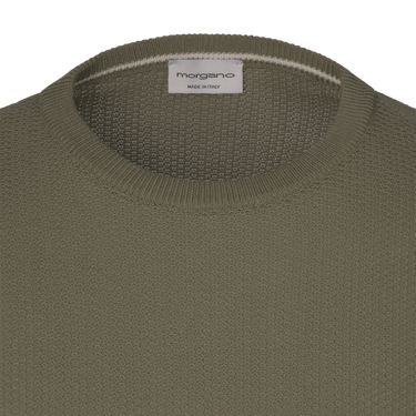 Cotton Links-Stitch Crew-Neck T-Shirt in Olive Green