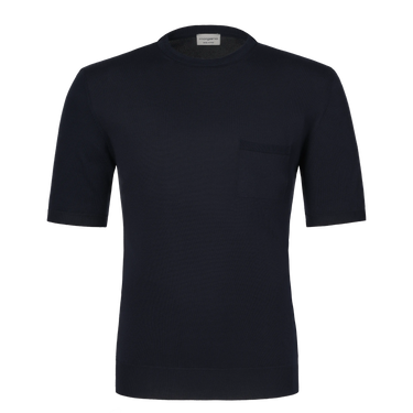 Cotton Crew-Neck T-Shirt in Navy Blue with Chest Pocket