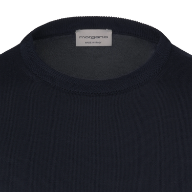 Cotton Crew-Neck T-Shirt in Navy Blue with Chest Pocket