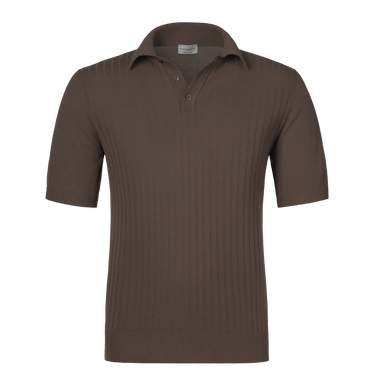 Ribbed Cotton Polo Shirt in Dark Taupe