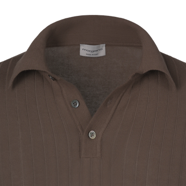 Ribbed Cotton Polo Shirt in Dark Taupe