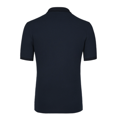 Zipped Cotton Polo Shirt in Dark Blue