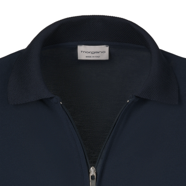 Zipped Cotton Polo Shirt in Dark Blue
