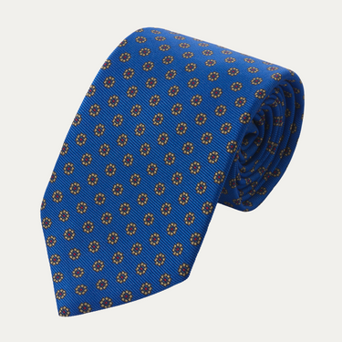 Corbata azul de seda tejida con diseño de flores