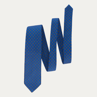 Corbata azul de seda tejida con diseño de flores