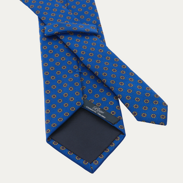Corbata azul de seda tejida con diseño de flores