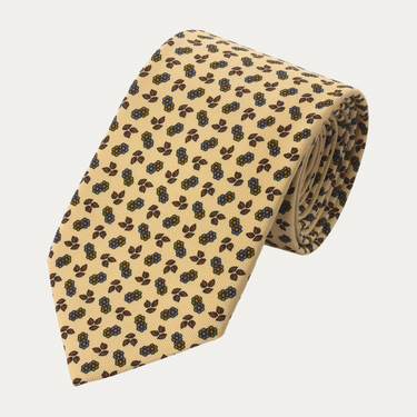 Plain Hand Printed Silk Tie in Yellow