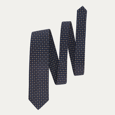 Corbata de seda estampada azul marino con diseño