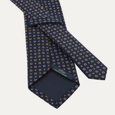Corbata de seda estampada azul marino con diseño