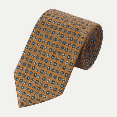 Corbata de seda estampada amarilla con diseño