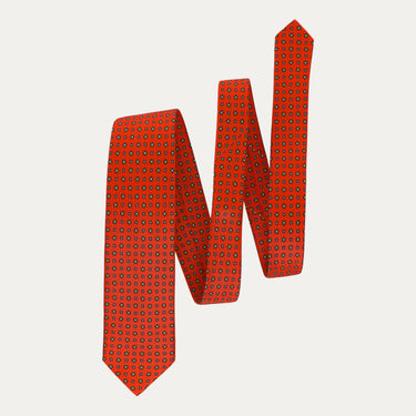 Plain Hand Printed Silk Tie in Orange Red
