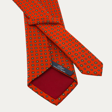 Plain Hand Printed Silk Tie in Orange Red