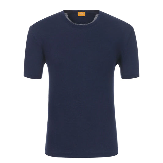 Leinen-T-Shirt mit Rundhalsausschnitt in Blaumeliert