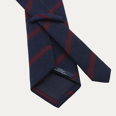 Regimental Herringbone Wool Tie in Red and Blue