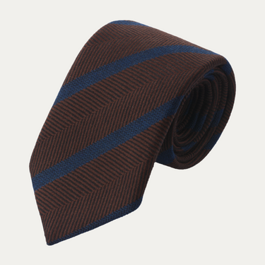 Regimental Herringbone Wool Tie in Brown and Blue
